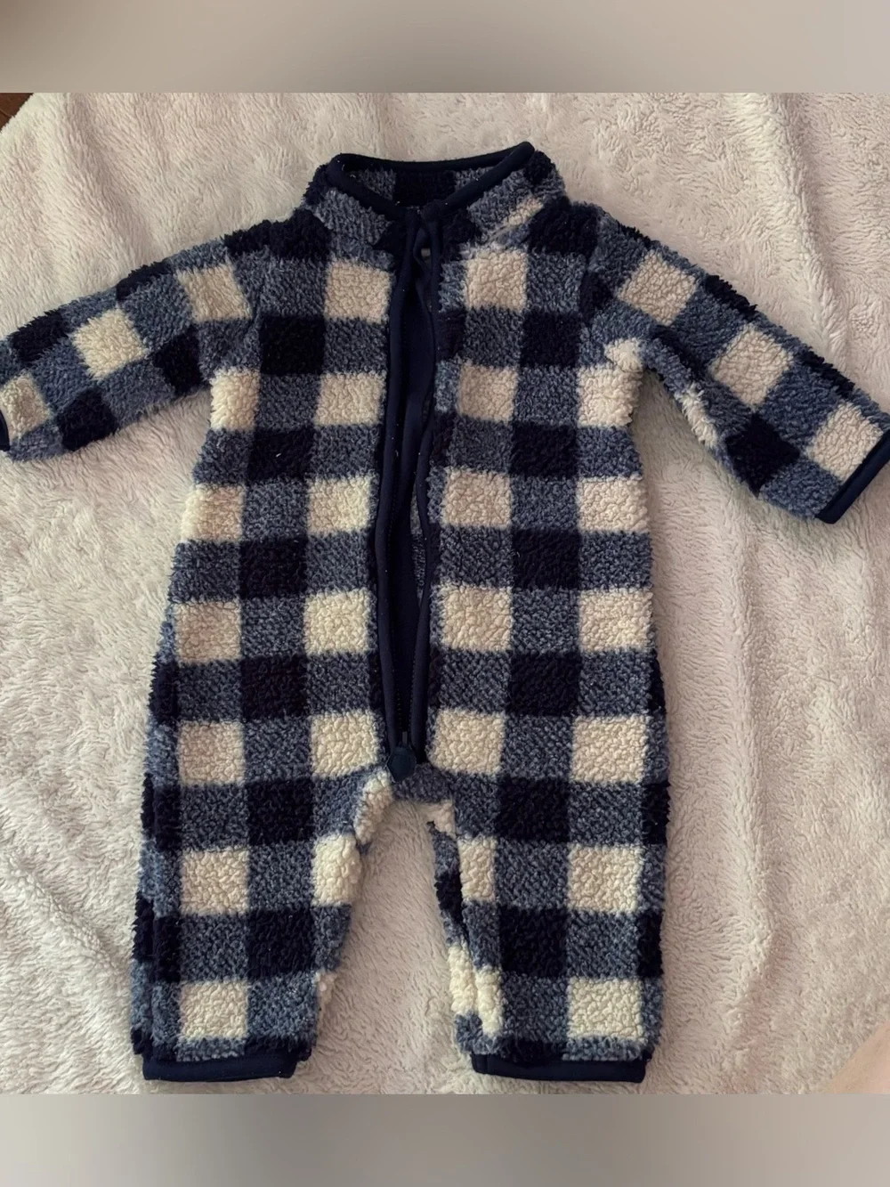 Carter's Navy & Cream Check Sherpa One-Piece Footie